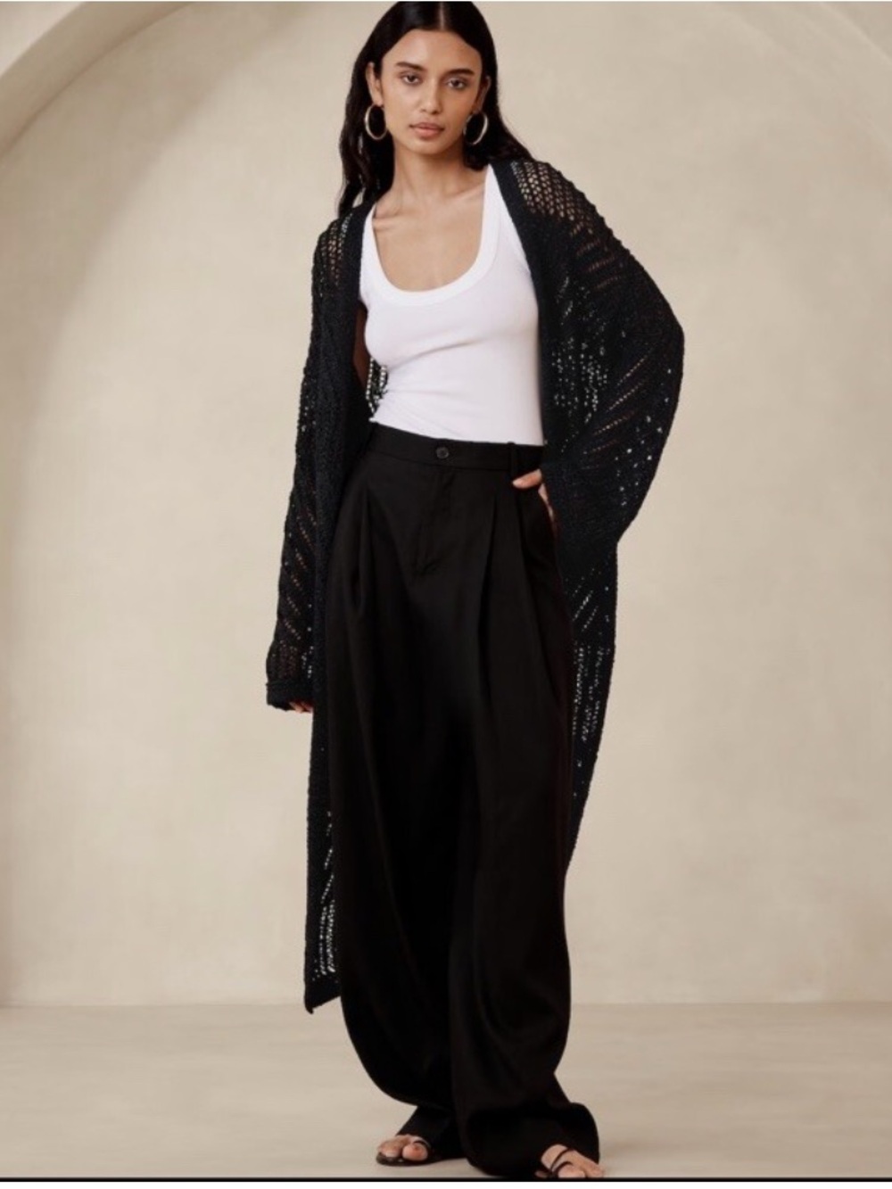 Banana Republic Black Open-Knit Cardigan Sweater